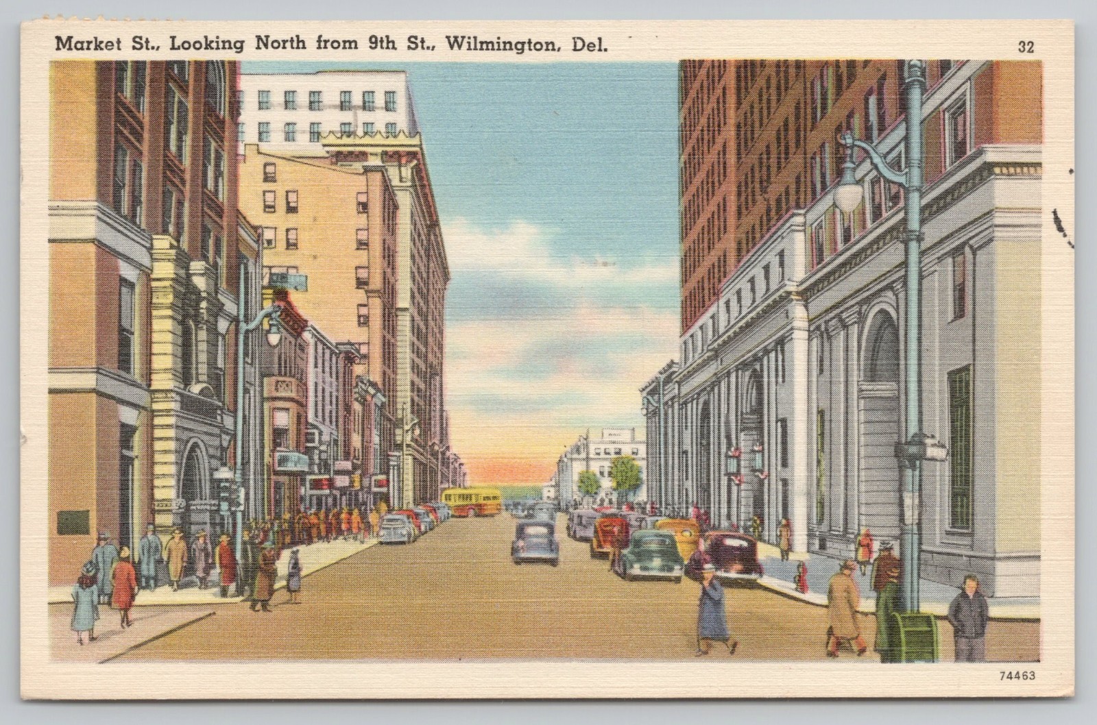 Market St North from 9th St Wilmington Delaware Postcard 1949 Vtg Cars St View