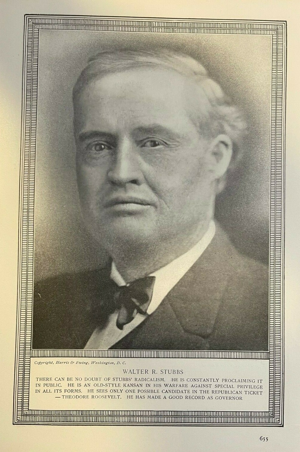 1912 Vintage Magazine Illustration Walter R. Stubbs Kansas Governor