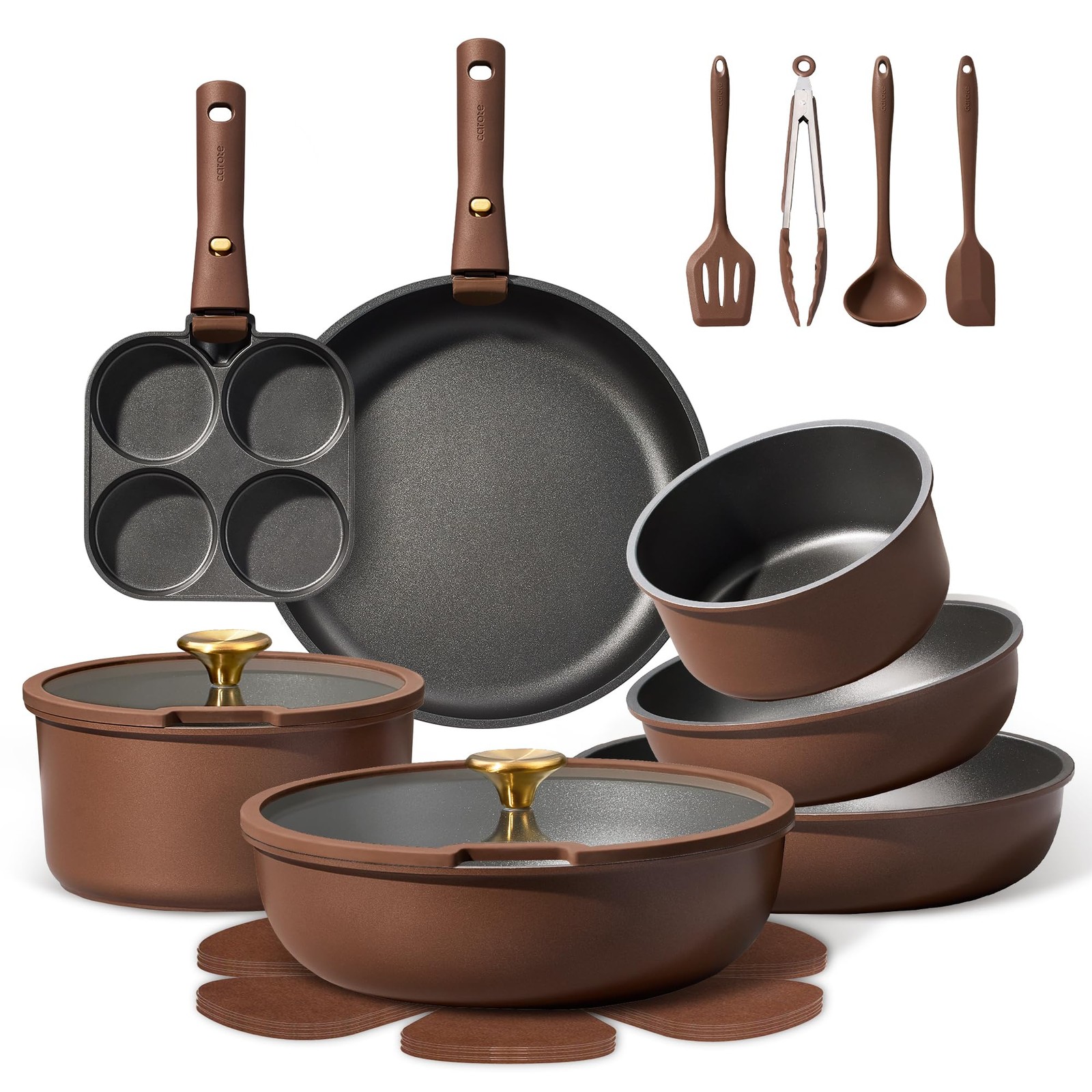 CAROTE 21pcs Pots and Pans Set, Nonstick Cookware Set 21 Piece, Brown