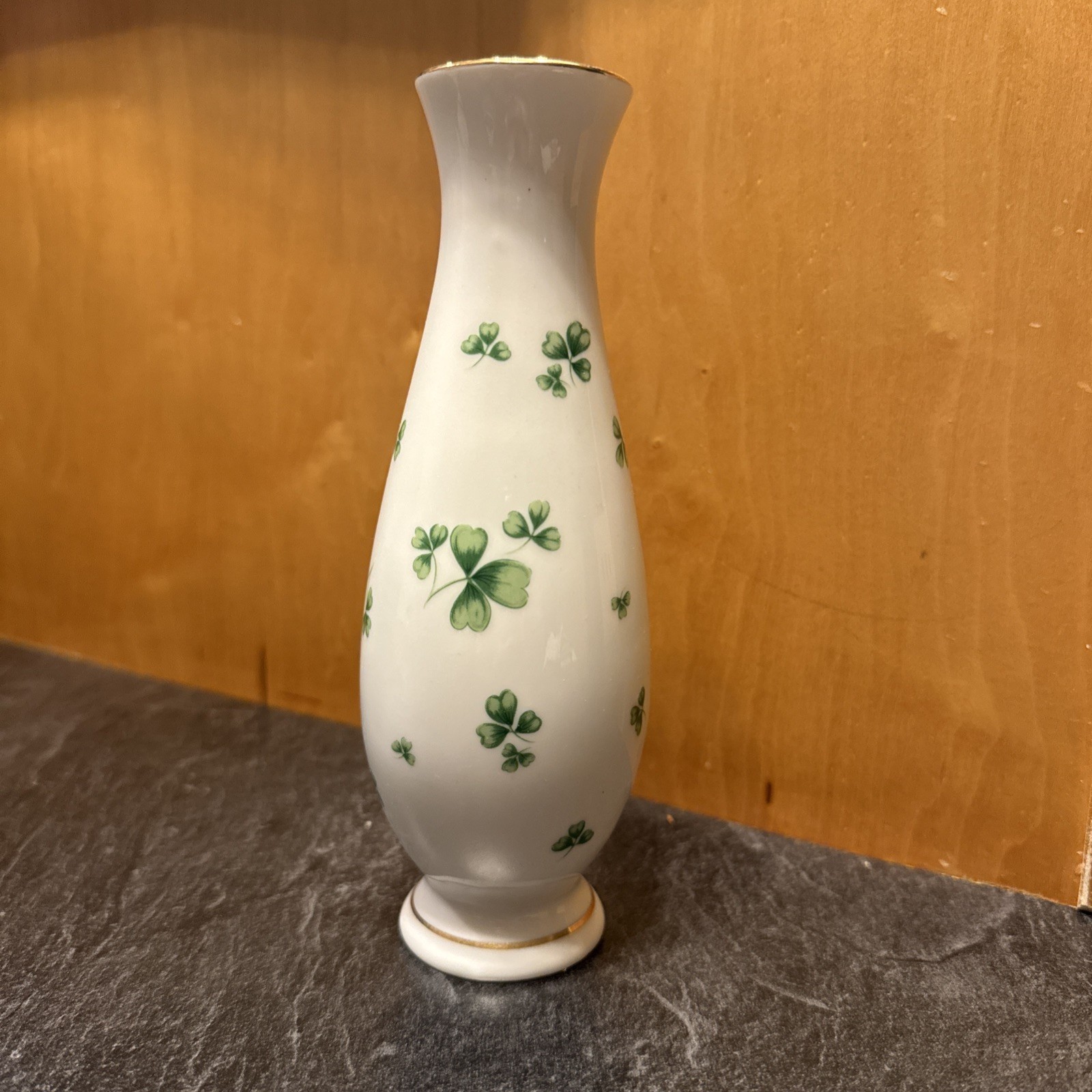 Vintage Lefton China 05973 Bud Vase Gold Trim Shamrock Clover 7
