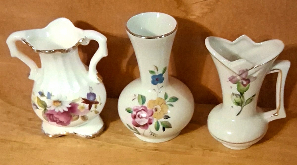 Lot Of Hand Painted Floral Ceramic Vases Lot Of Hand Painted Floral Ceramic Vases