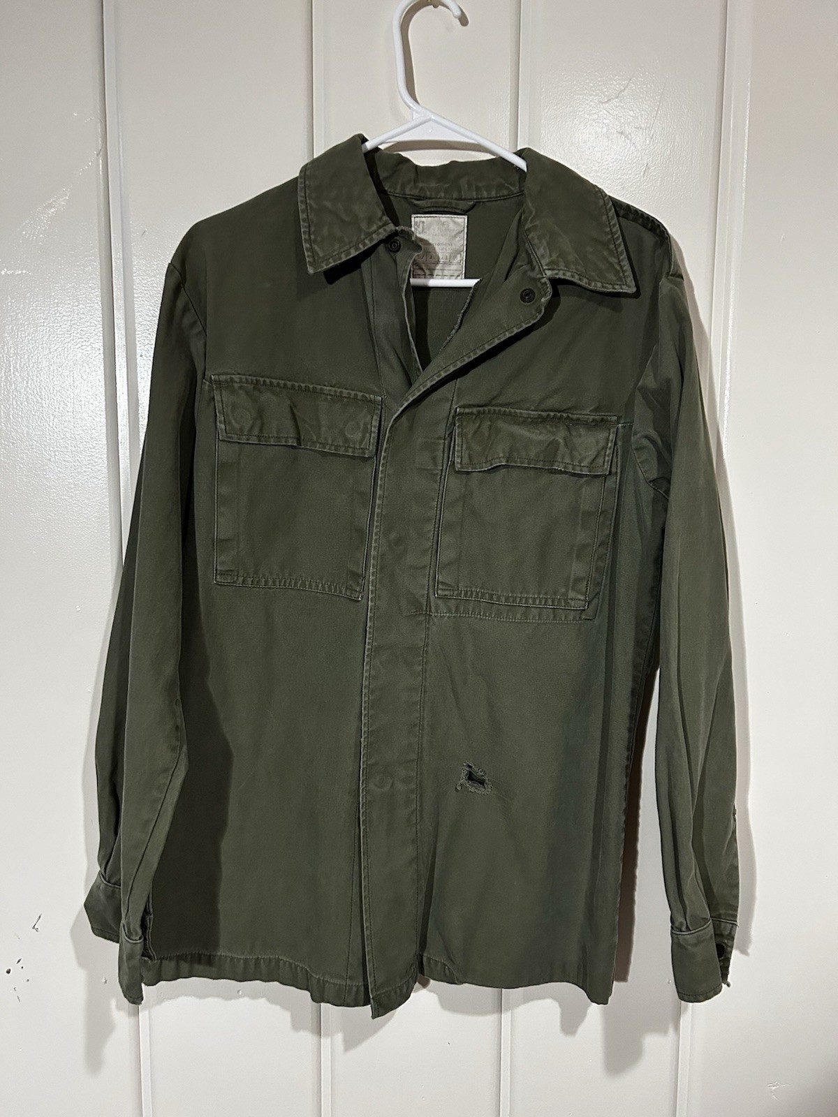 Vintage Military OG-107 Olive Drab Field Shirt Jacket Utility Coat Distressed