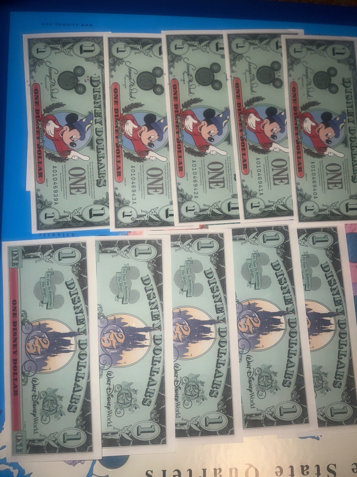 1997 Disney Sorcerer Mickey $1 Dollar bill 'AA Block' - Mint. 25th Anniversary