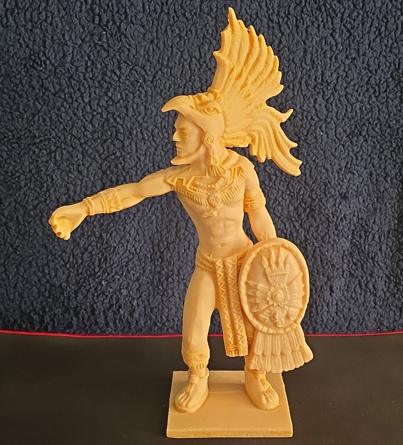 Vtg Aztec Eagle Warrior Resin Statue Faux Ivory Cuauhtémoc Mexican Folk Art