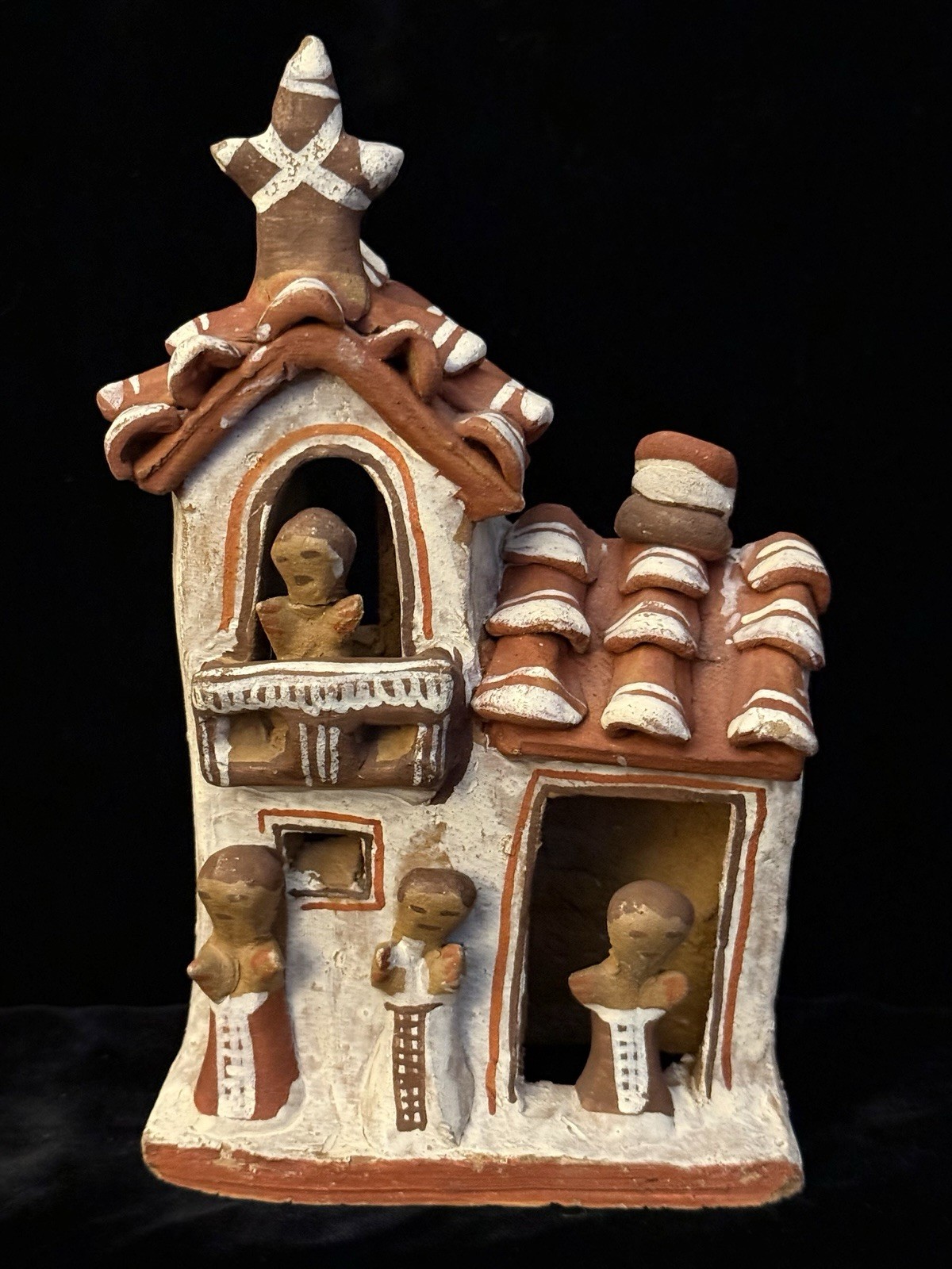 Vtg Red Clay FOLK ART Peruvian Terra Cotta Pottery Mission Church 7+”
