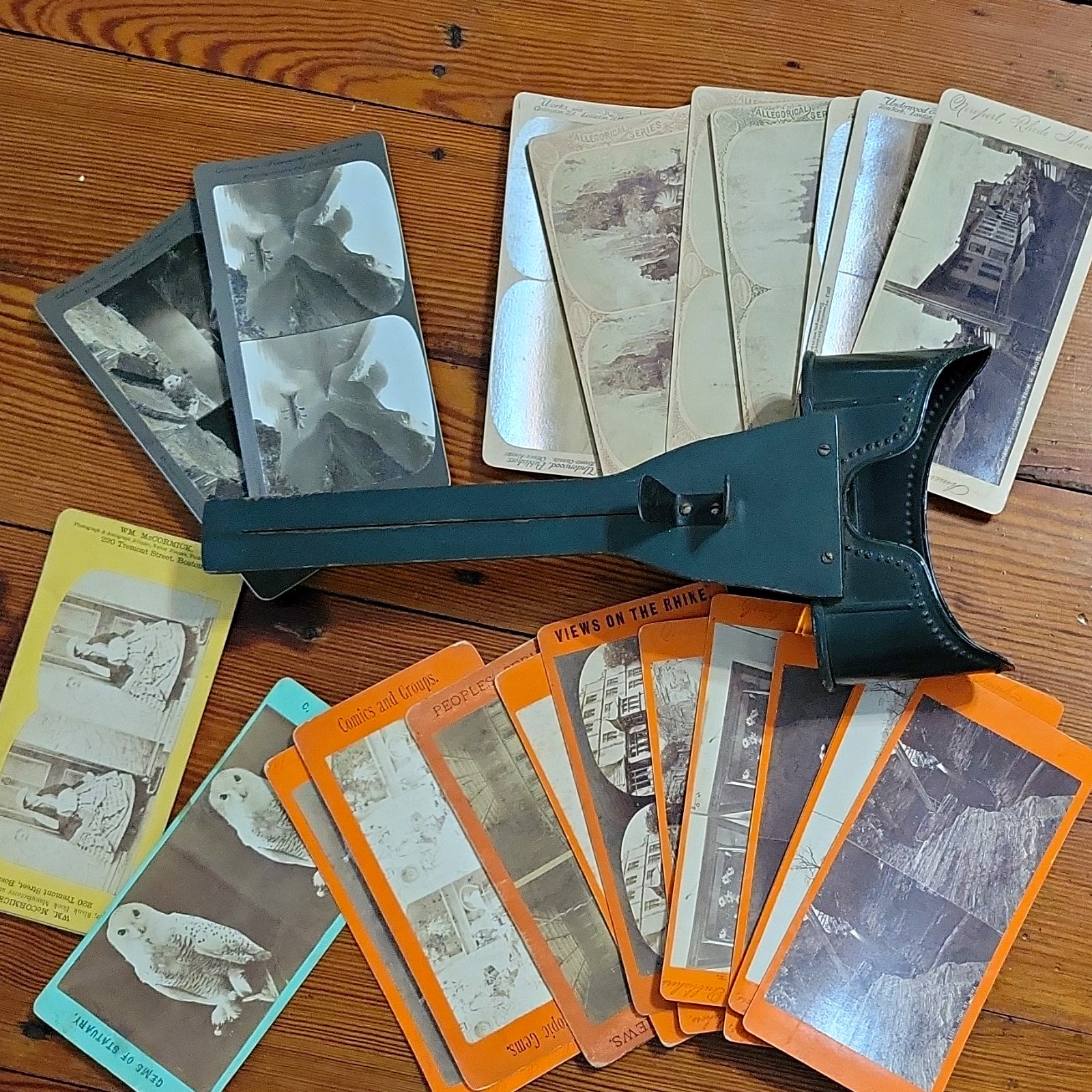Wm. MOON & Co. Antique Stereoview Card Lot w/ Metal Stereoscope Viewer B&W