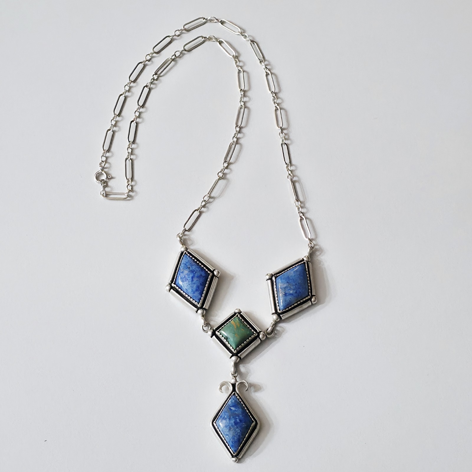 Vintage Native American Sterling Silver Lapis Lazuli Turquoise Diamond Y-Drop...
