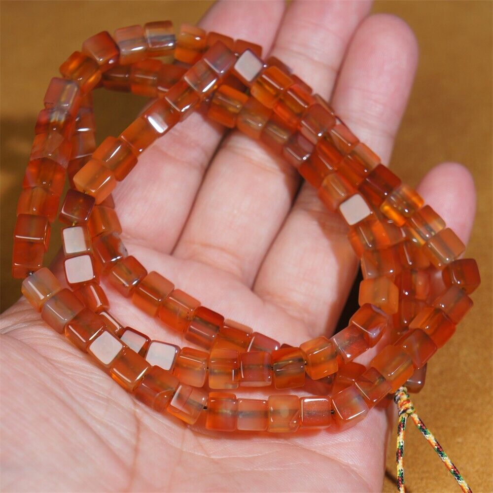 Genuine Natural Red Old Agate Cube Beads String Ancient Agate 108 Prayer Beads