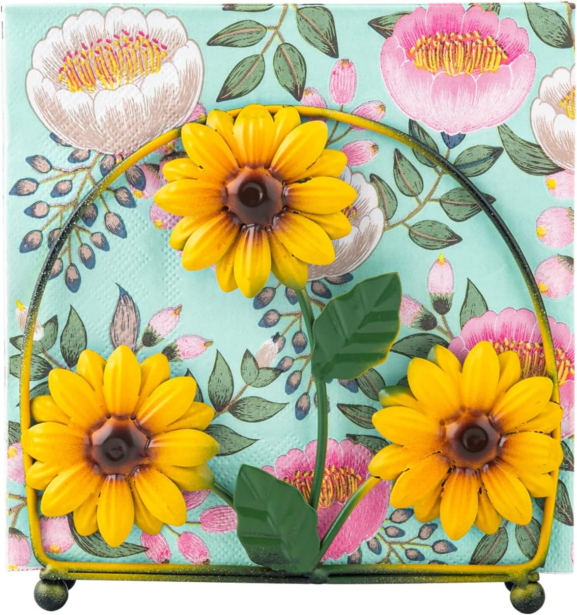 Sunflower Cast Iron Napkin Holder Metal Tissue Stand with Raised Ball Feet