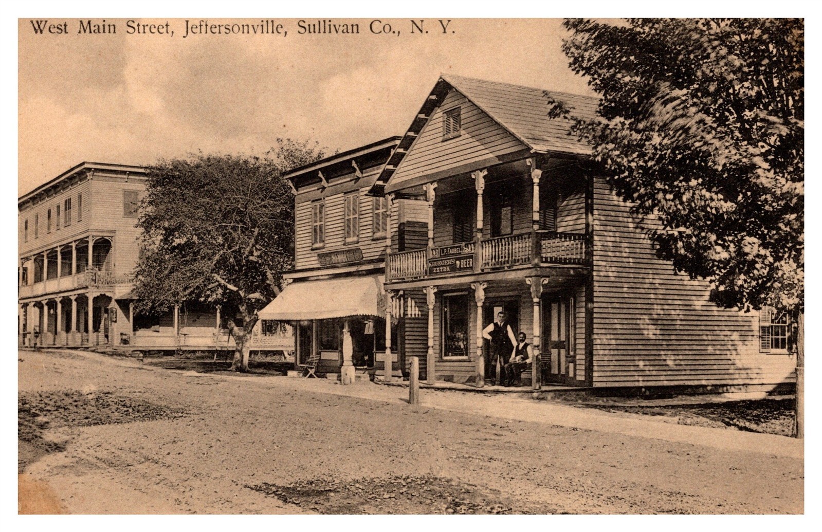 West Main Street Men Porch Jeffersonville Sullivan Co NY C1910s Postcard AH16