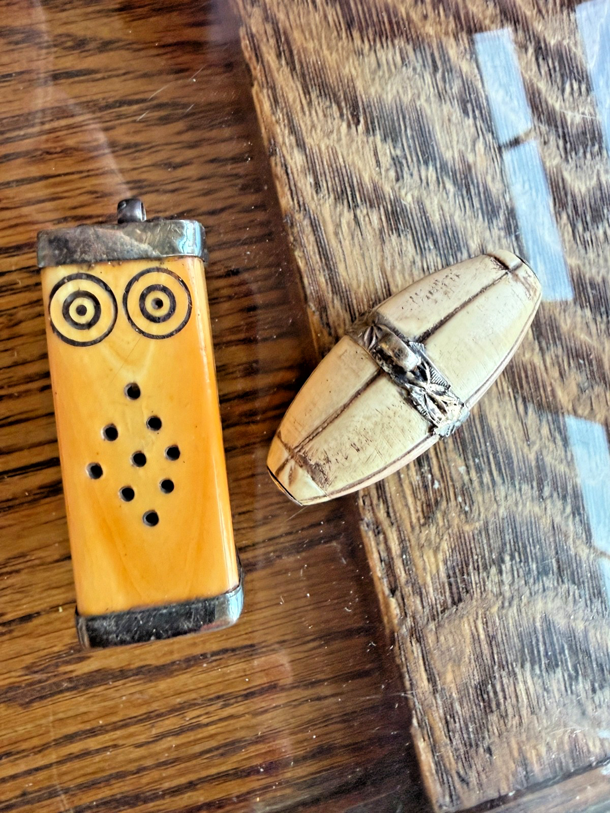 Antique Carved Silver Ivory amulet beads