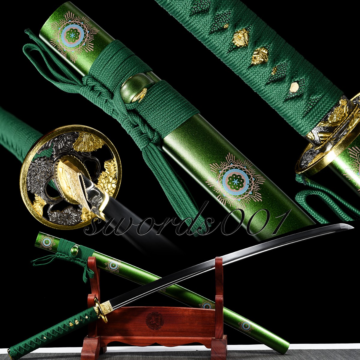 lucky green japanese samurai katana warrior sword carbon steel full tang sharp