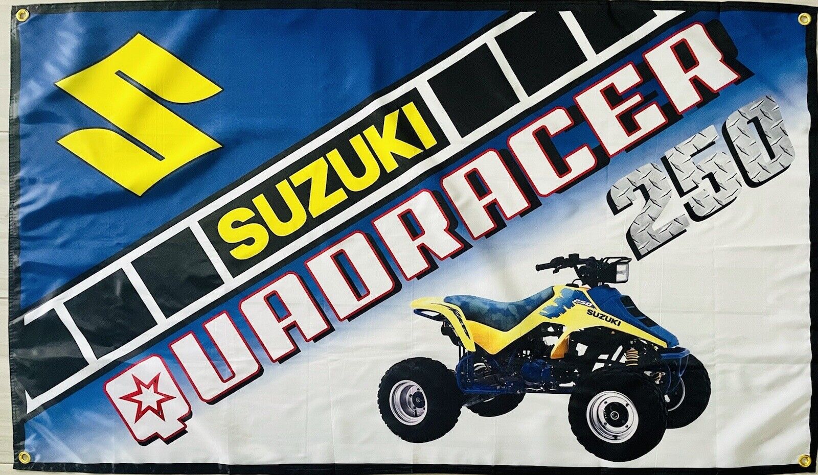 SUZUKI QUADRACER 250 3x5ft FLAG BANNER FLAG MAN CELLAR GARAGE QUADZILLA LT250R