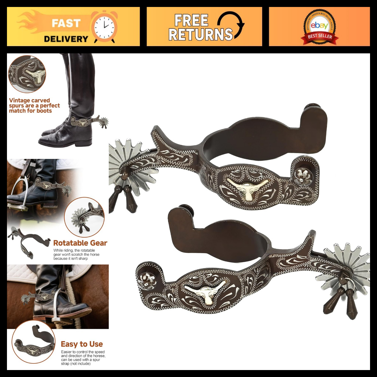 Men's Western Cowboy Spurs - Durable, Stylish, Perfect for Riding & Show