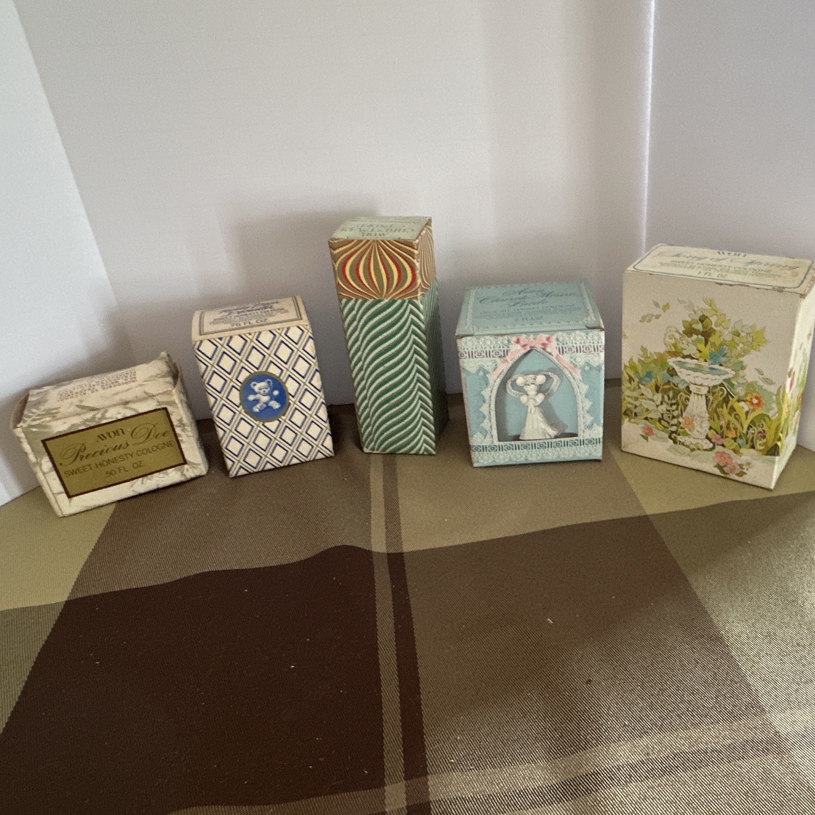 5 Avon oCologne Miniatures Precious Doe, Teddy Bear, Mouse Bride, song of Spring