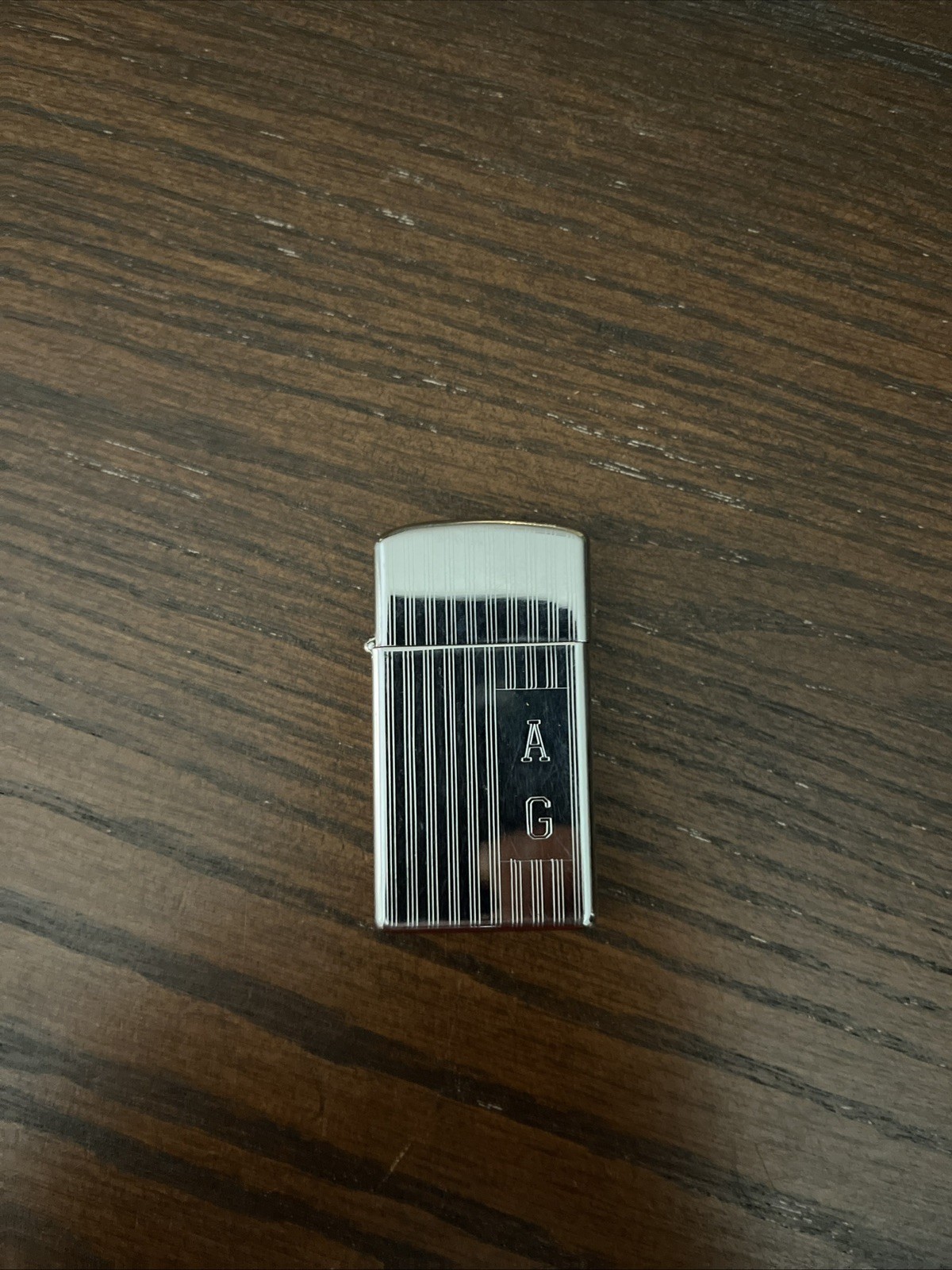 🔥 Vintage Zippo slim Lighter striped Polished Chrome U.S.A. Personalized “A G”