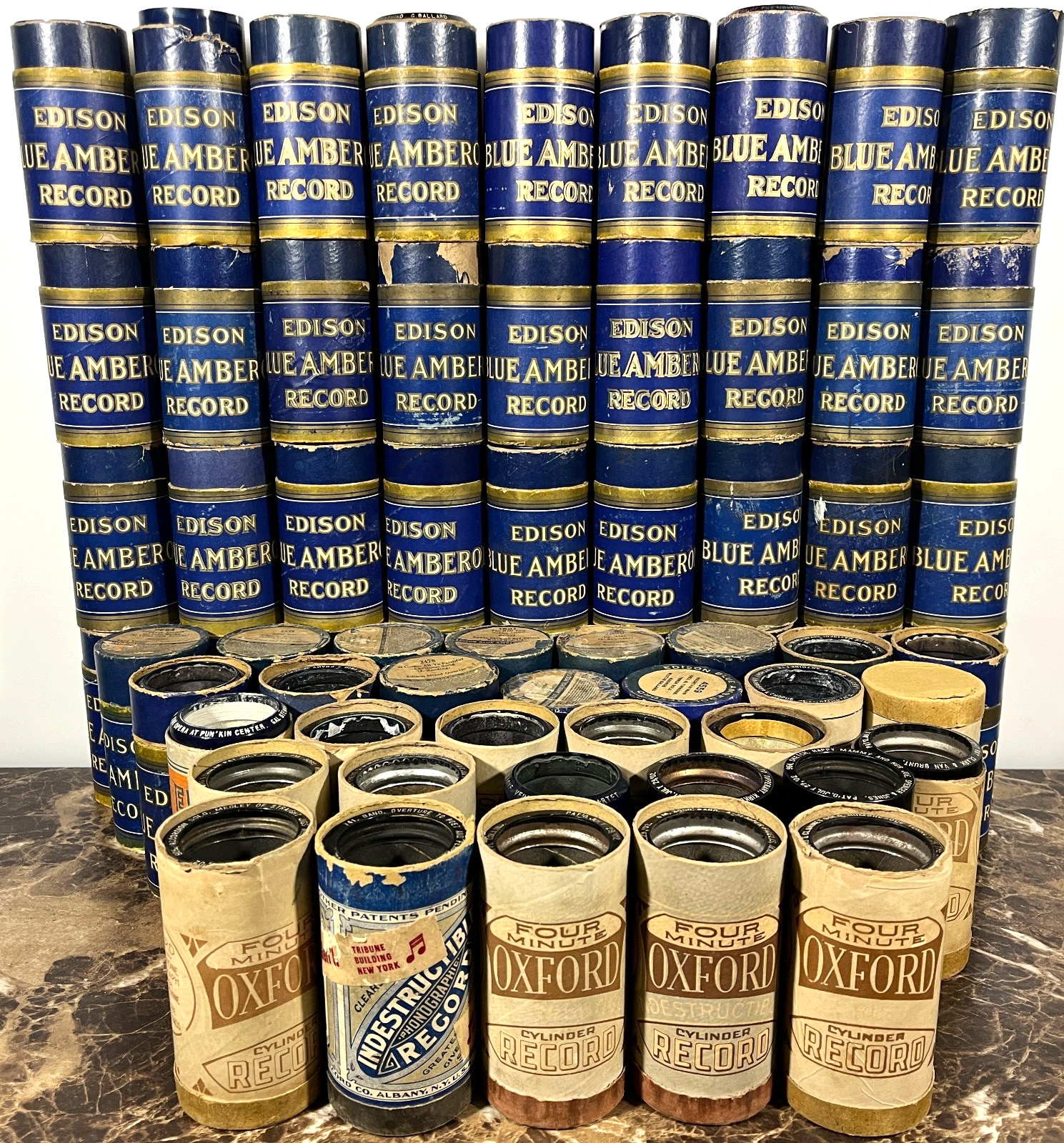 Lot of 67 Edison Blue Amberol & Oxford Black Phonograph Cylinder Records Vintage