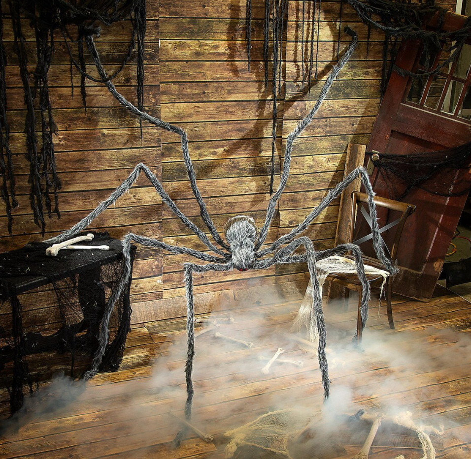 12 Ft. Giant Poseable Furry Black Foam Spider Halloween Decoration Prop New