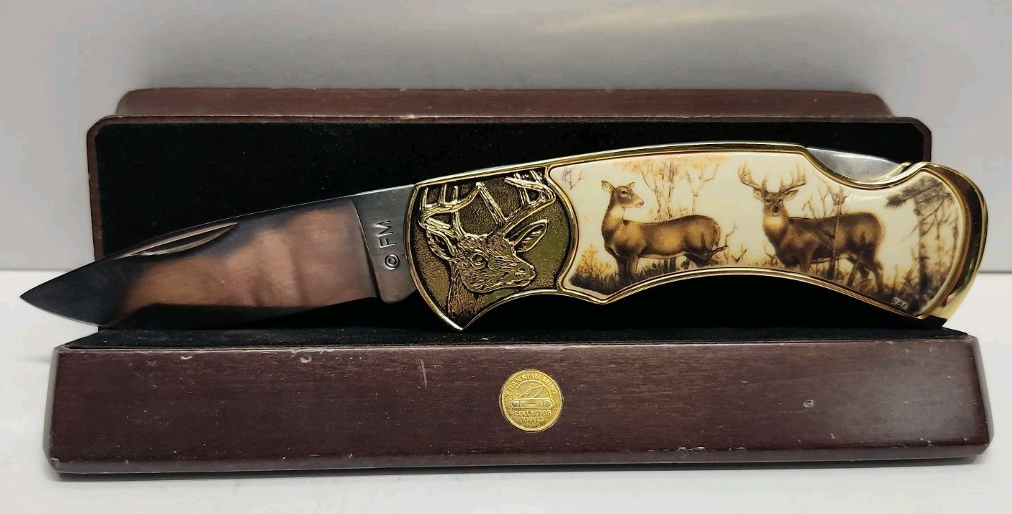 Franklin Mint Rick Fields Whitetail Buck Deer 10 Point Folding Pocket Knife 7\