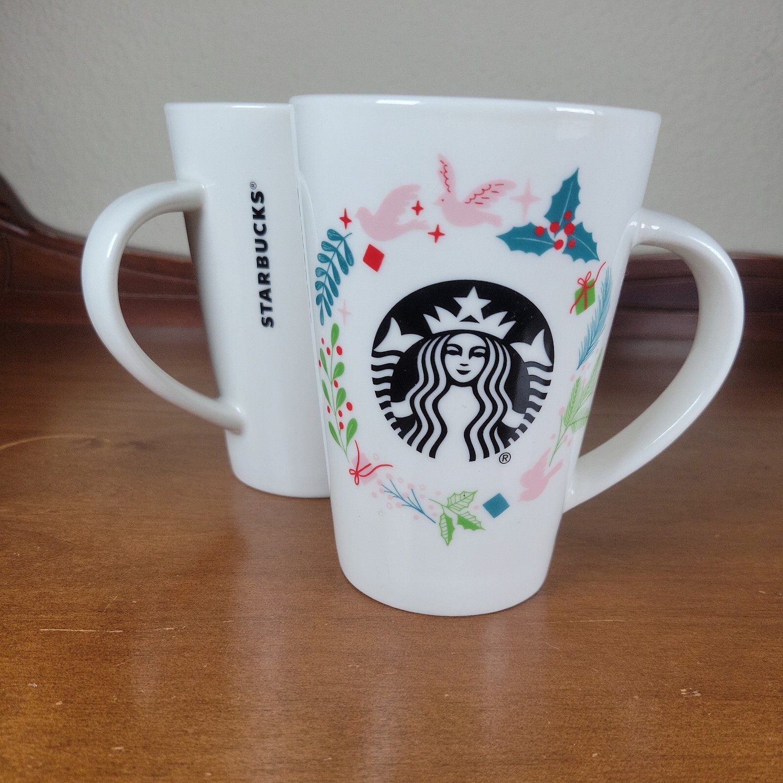 Starbucks 2019 Tall Christmas Doves & Missle Toe Coffee Mug Tea Cup  12oz 