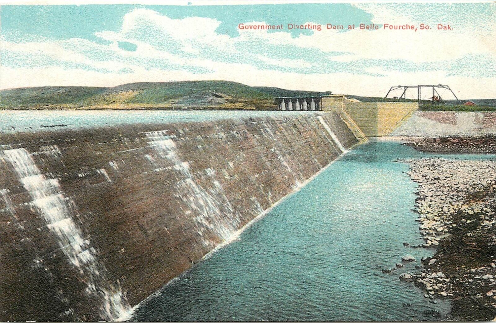 c1910 Postcard Government Diverting Dam at Belle Fourche SD Butte Co. Unposted