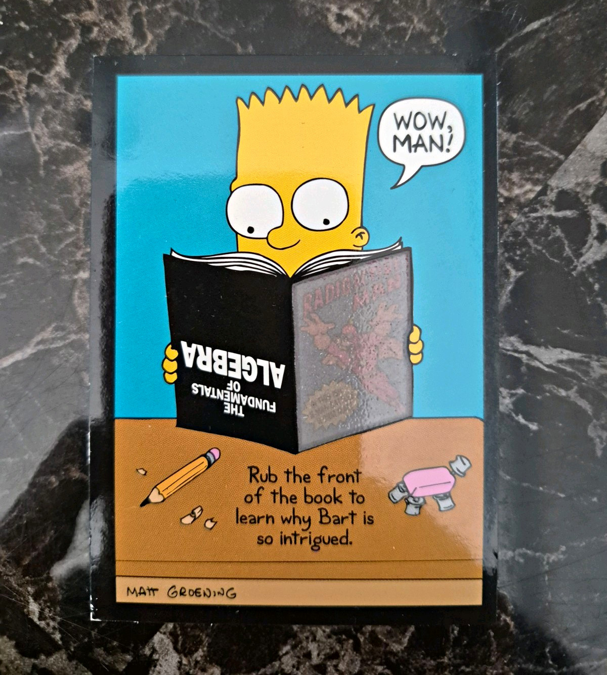 SkyBox The Simpsons Bart Disappearing Ink Card Bart Reading Algebra Book D4 Rare