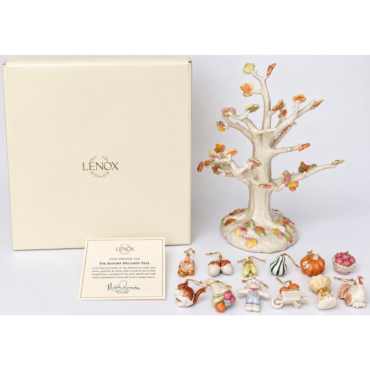 Lenox Autumn Delights Tree 12 Ornaments Set Original Box COA 2005 Porcelain
