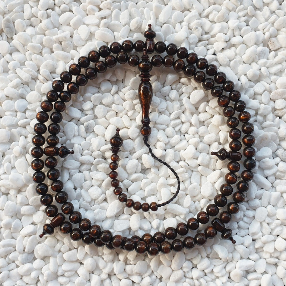 100 Golden Black Coral Indonesian Prayer Beads Subha 8-9 MM Yusr Islamic Tasbih