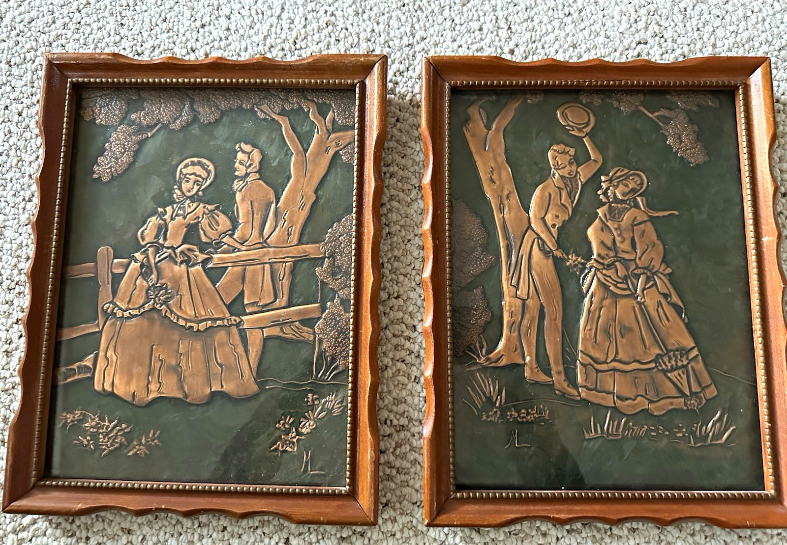 Vintage MCM embossed (repoussé) copper art  Scarlett & Rhett Gone with the Wind