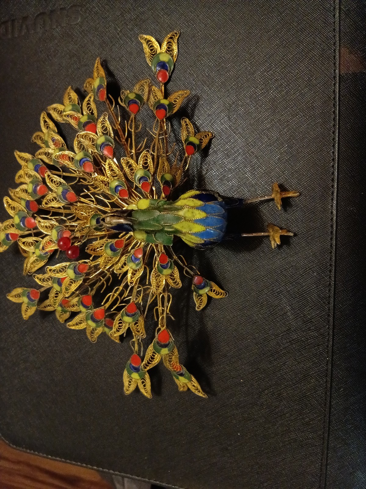 Vintage Chinese Cloisonné Filigree Peacock Figurine Without Base