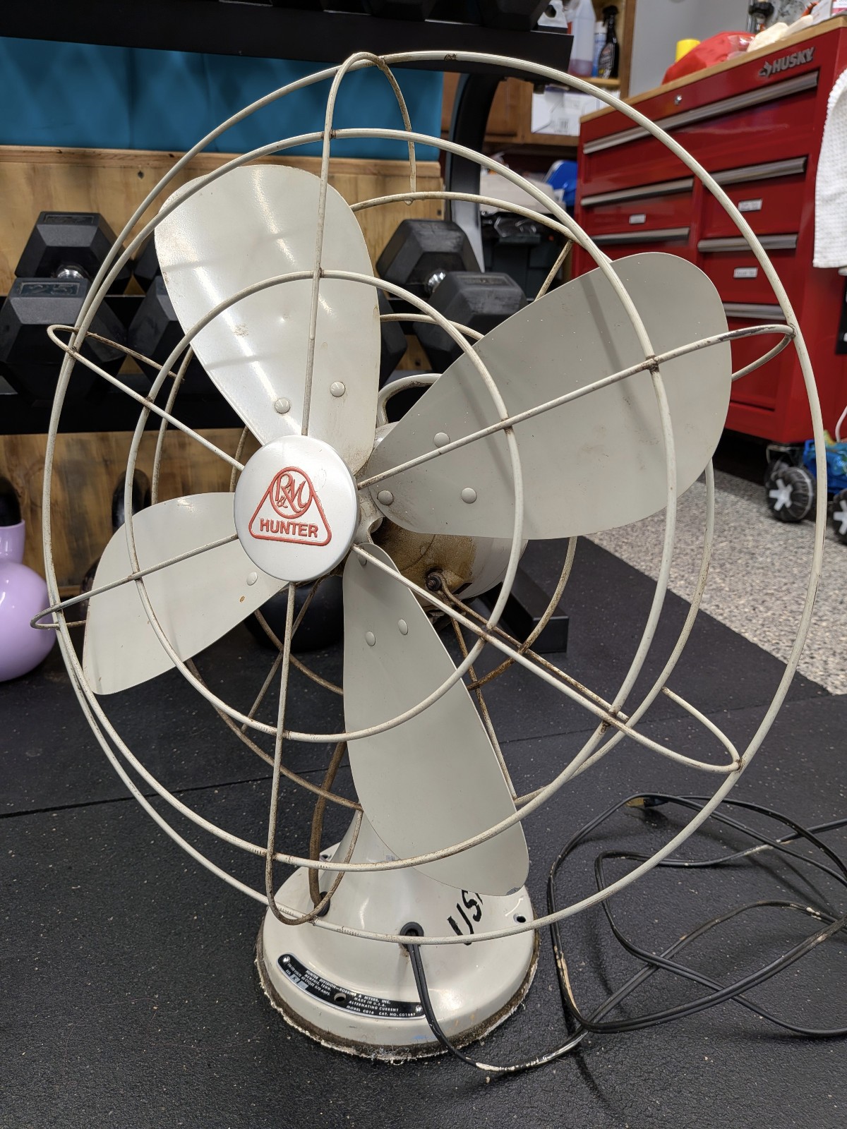 Vintage 1950s Hunter Robbins Myers CG16 Fan USARC Military Stamped OSCILLATING