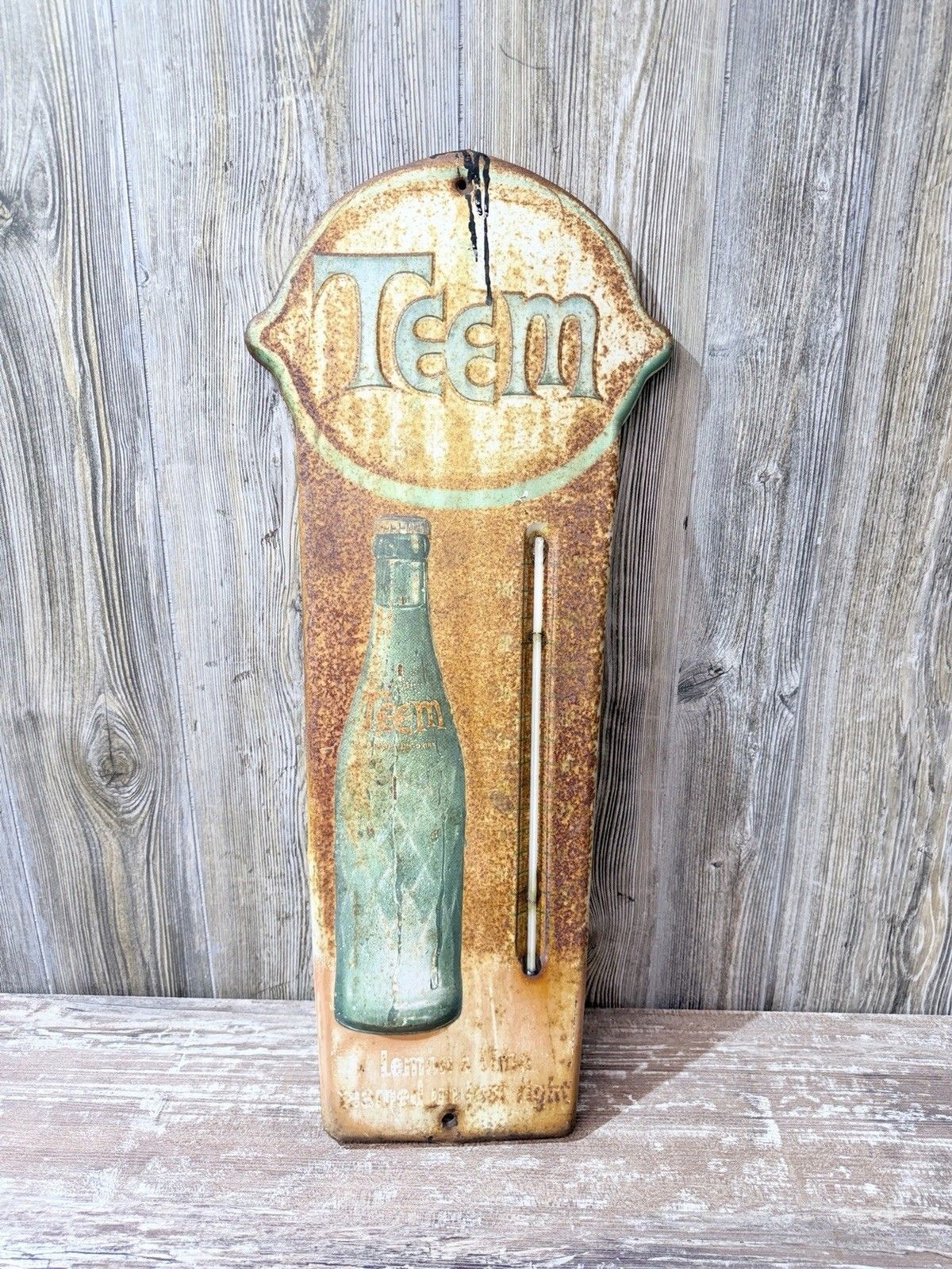 Vtg 1960s Original U.S.A Metal Teem Soda Beverage Art Advertising Thermometer