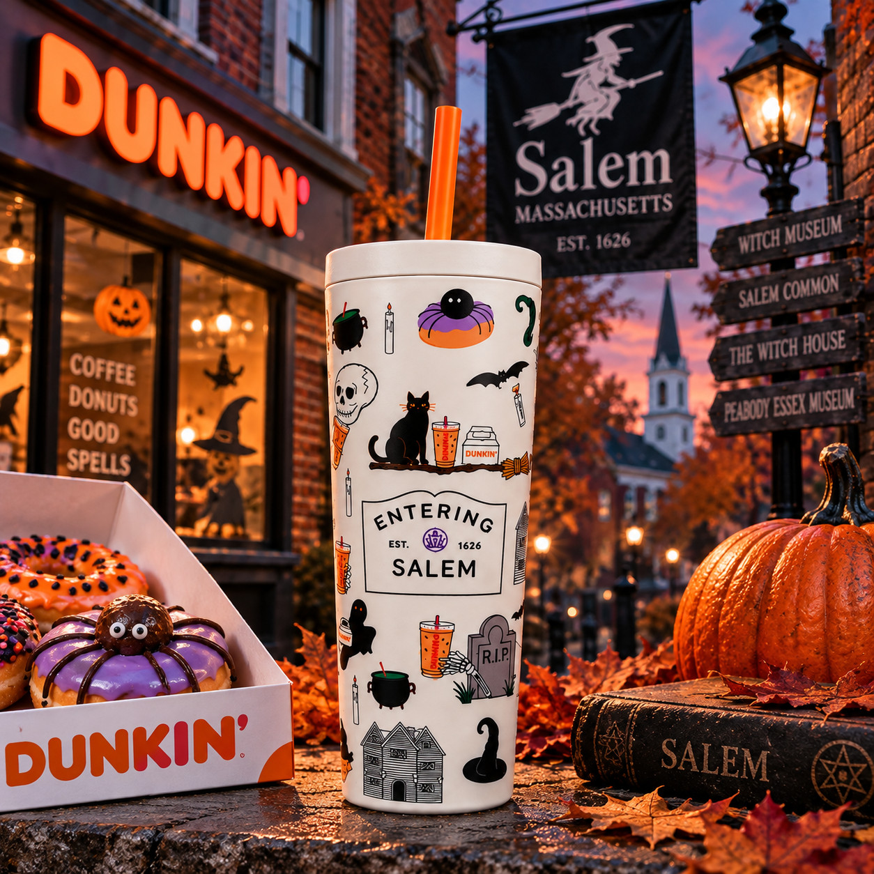Dunkin Entering Salem Halloween 2026 Tumbler 22oz Stainless Steel Limited Editio