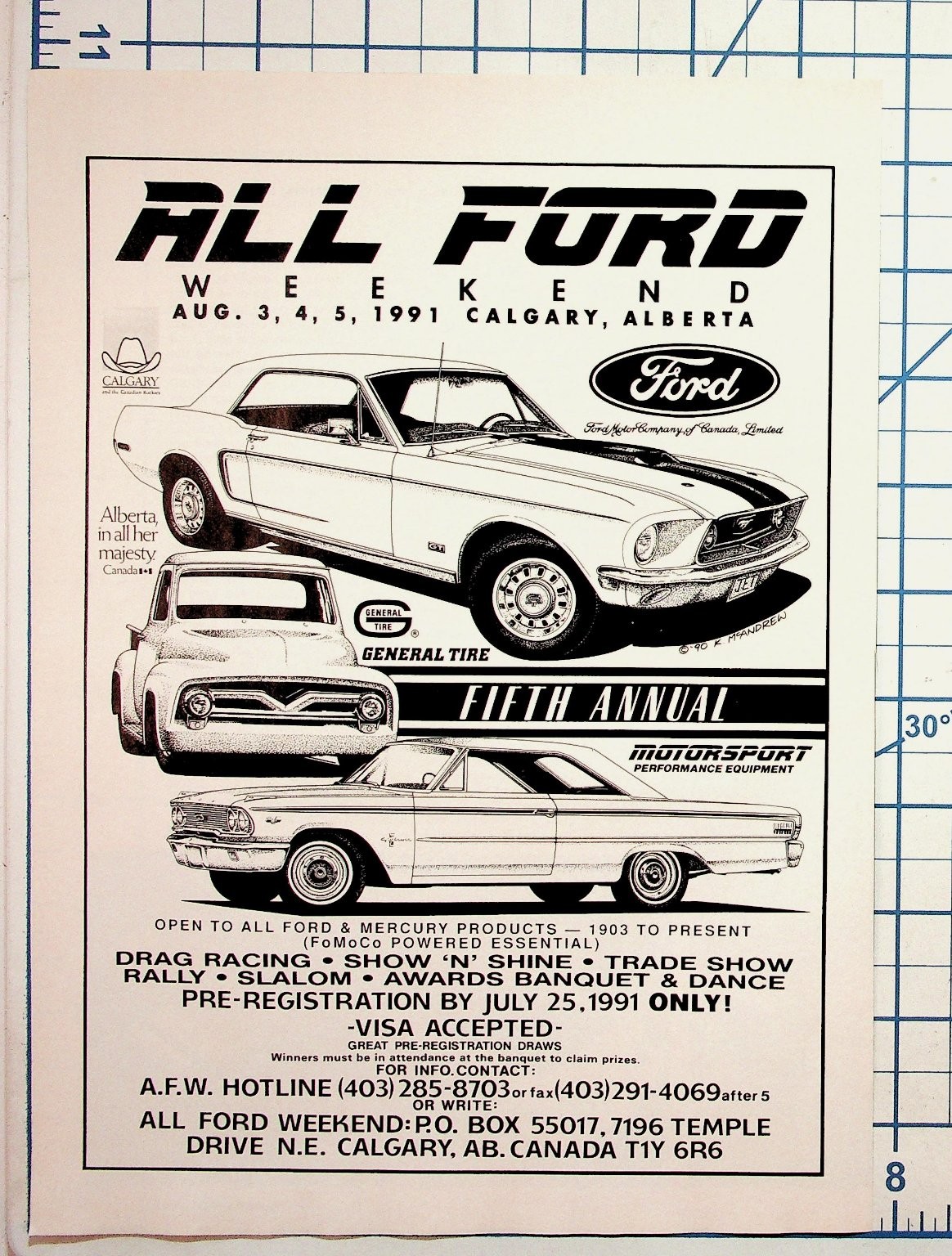 1991 All Ford Weekend Calgary Alberta Car Show Drag Racing Vintage Ad Flyer