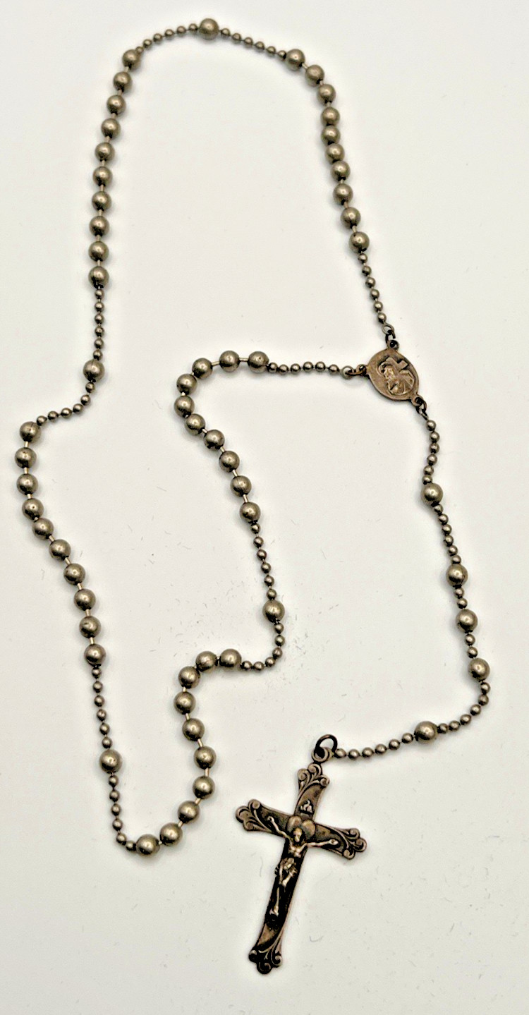 WWI/WWII MILITARY PULL CHAIN ROSARY COMBAT BATTLE BEADS ORNATE CRUCIFIX 16-3/4