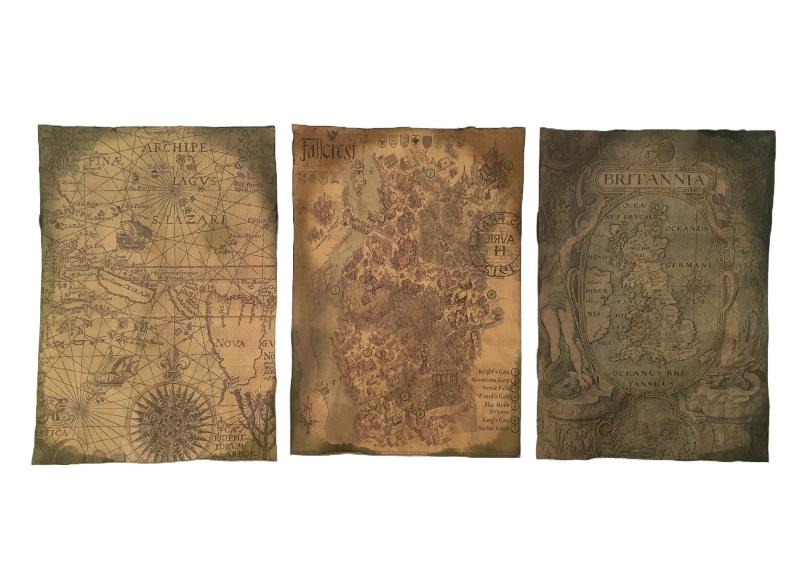 Treasure Map Old Pirate Maps Aged Reproduction Replica Print - 3 Maps