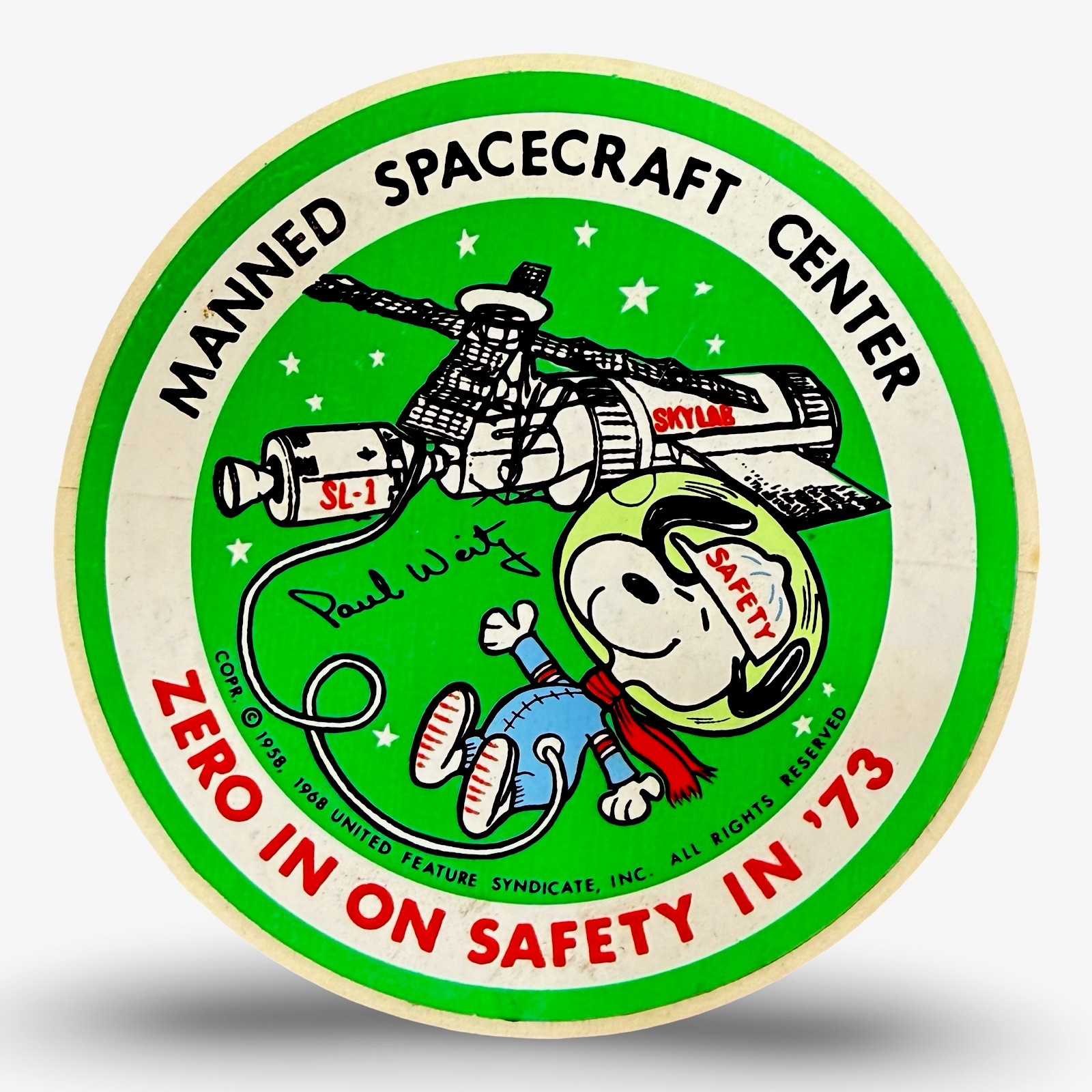 Vintage NASA Snoopy Safety Decal Sticker 1973 Skylab MSC Unused Peanuts