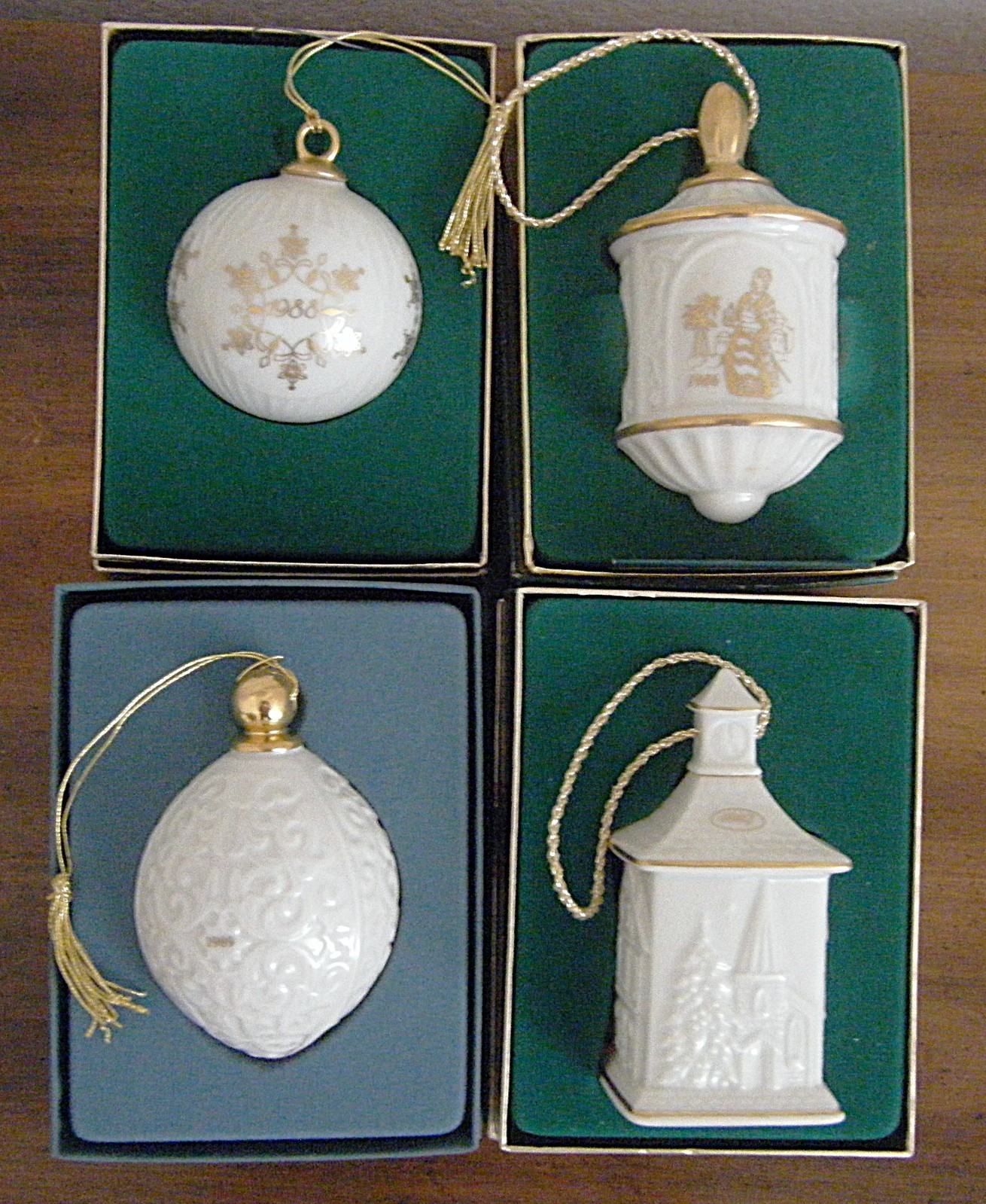 Lenox Annual Christmas Holiday Ornaments Set of 4 1986 1987 1988 1989 With Boxes