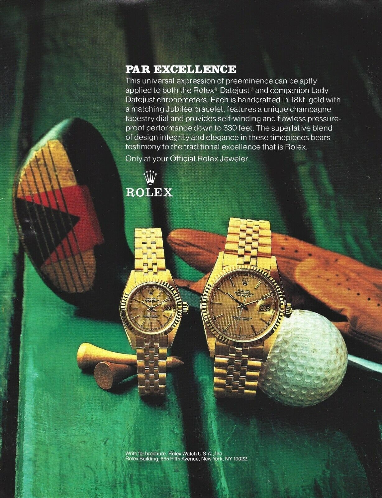 1991 Vintage Print Ad - ROLEX DATEJUST and LADY DATEJUST Chronometers 11x14