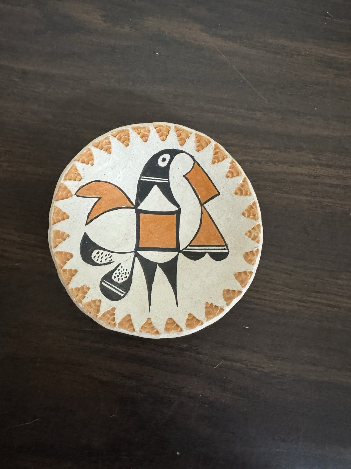authentic Vintage Acoma Pueblo Polychrome Pottery Bird Dish from New Mexico