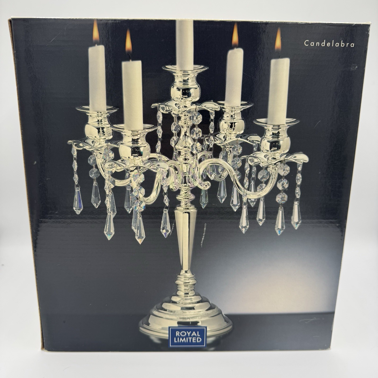 Royal Limited Lacquered Silverplated 5 Arm Candelabra Crystal Accents New In Box