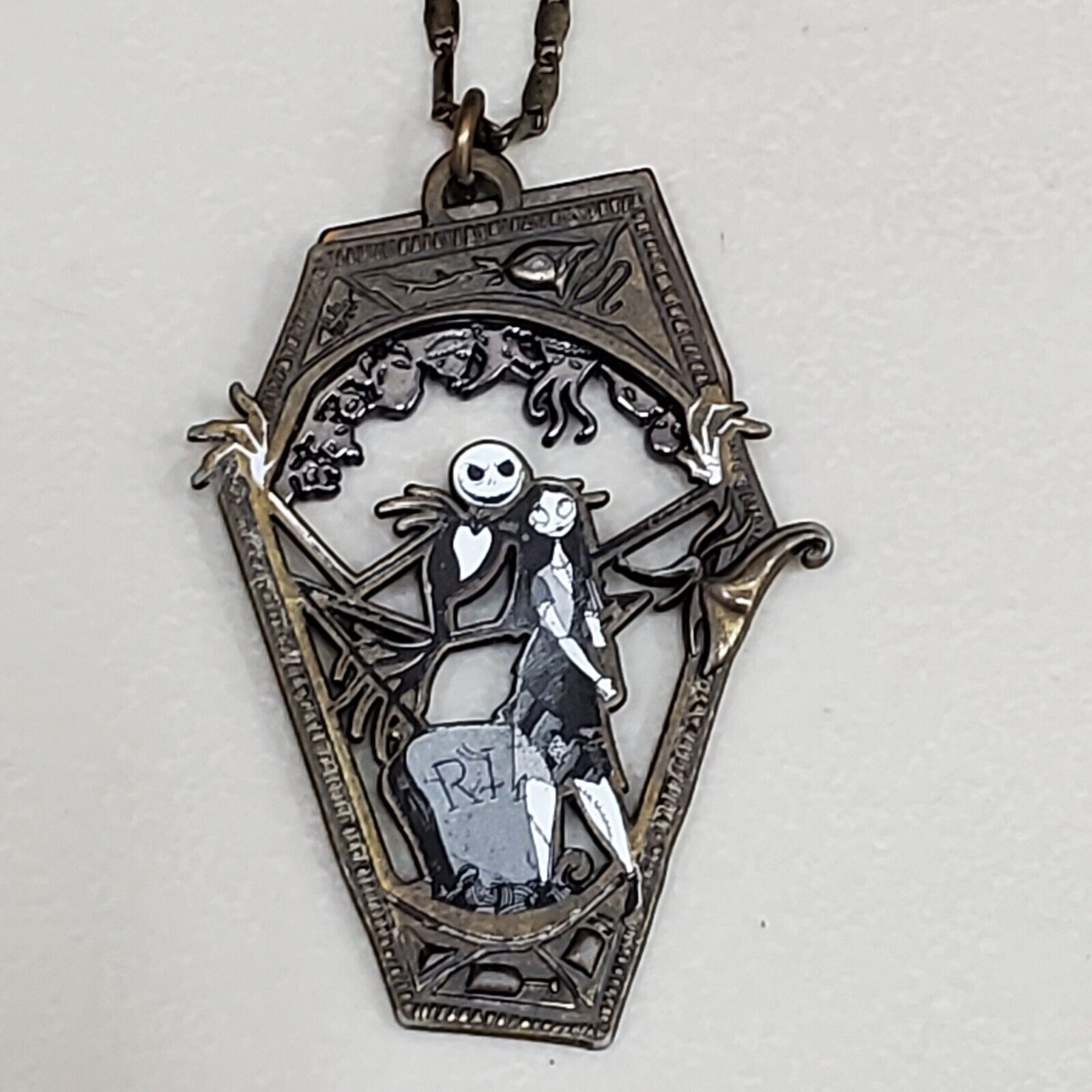 The Nightmare Before Christmas Jack Skellington & Sally Metal Coffin Necklace
