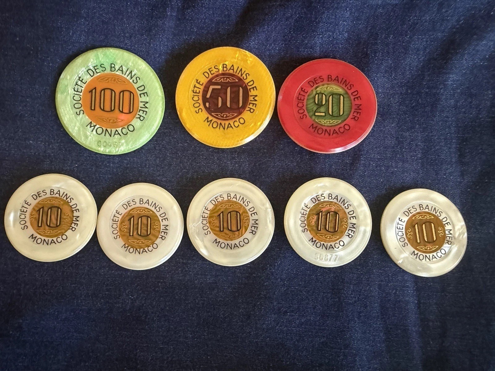 Vintage Société des Bains de Mer Monaco Casino Chips 8 Lot