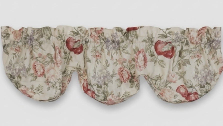 1940s Heavy Floral Bark Cloth Valance SET OF THREE Pastel Cabbage Rose 58x12’’