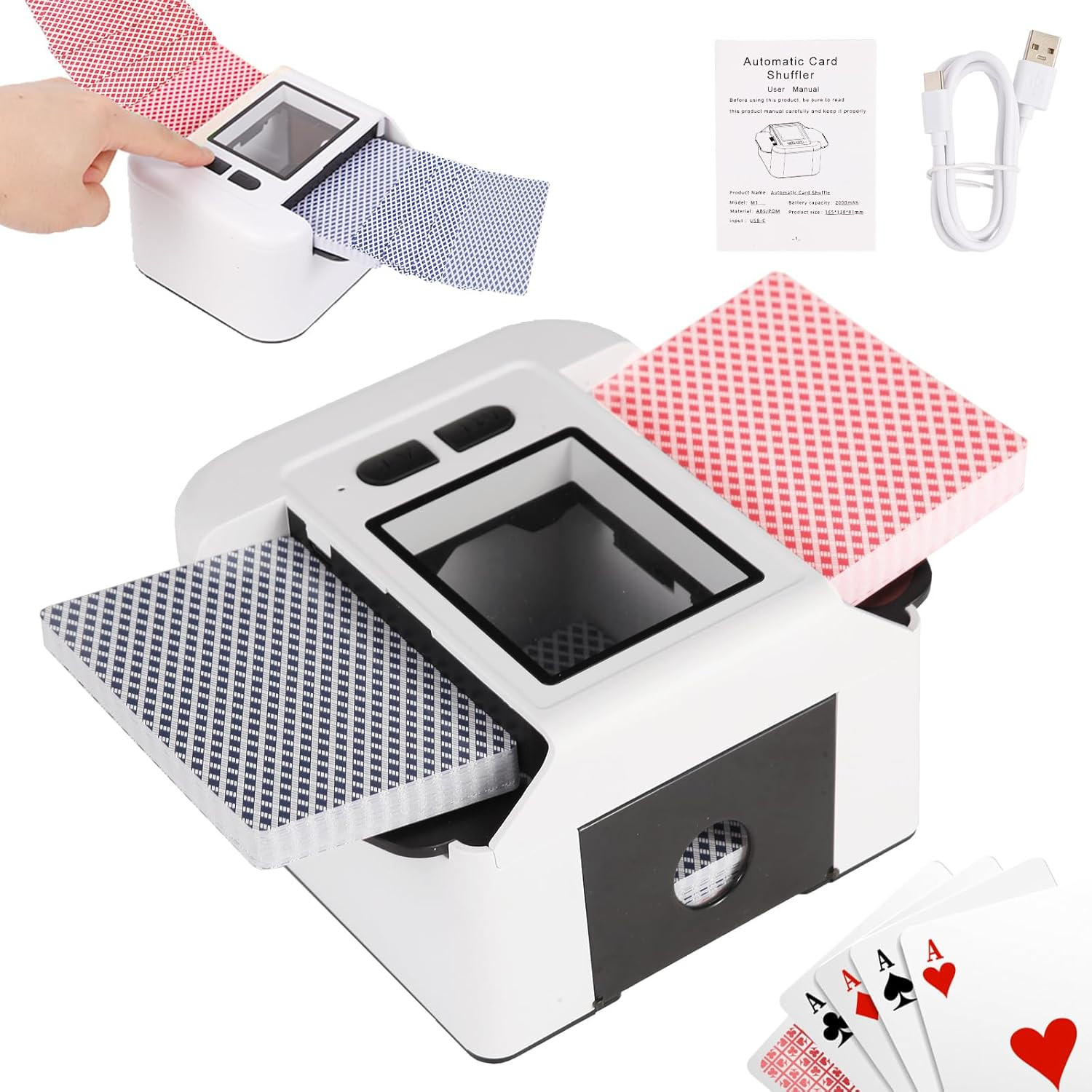 USB Rechargeable Automatic Card Shuffler 2 Decks, AUTO & Manual