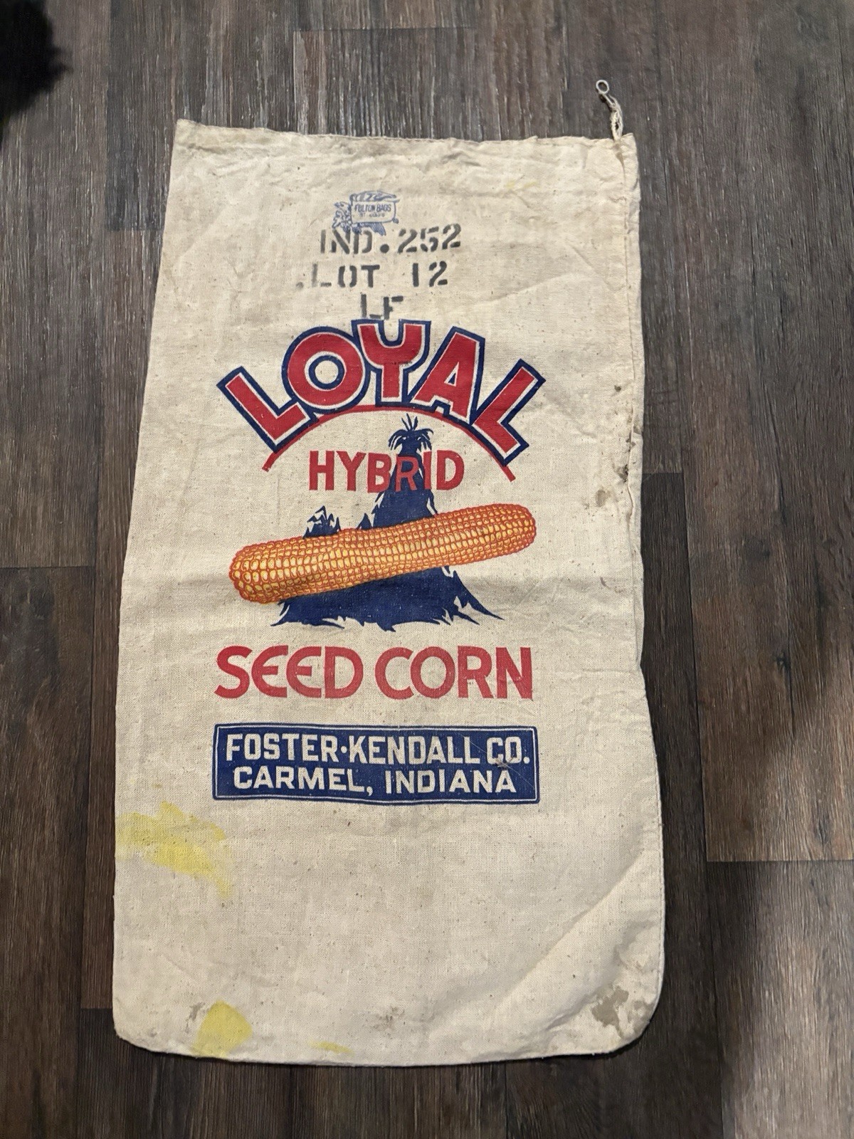 Vintage LOYAL SEEDS Cloth Seed Sack Foster Kendall Carmel IN Ear Corn Logo