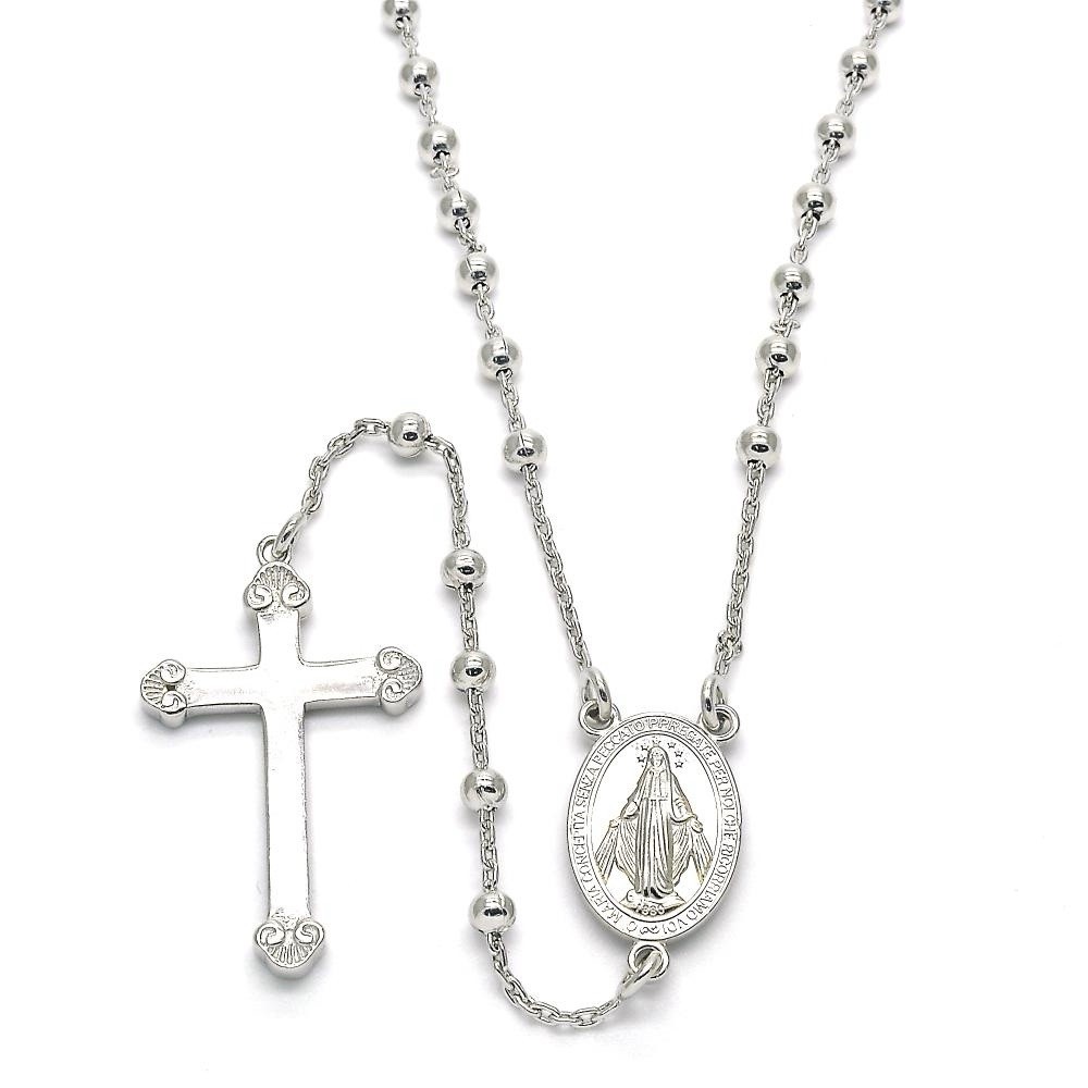 Beautiful Sterling Silver Rosary Necklace - 24