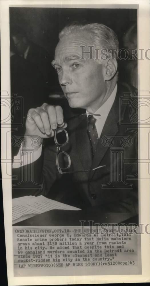 1963 Press Photo Police Commissioner George Edwards speaks before Senate probers
