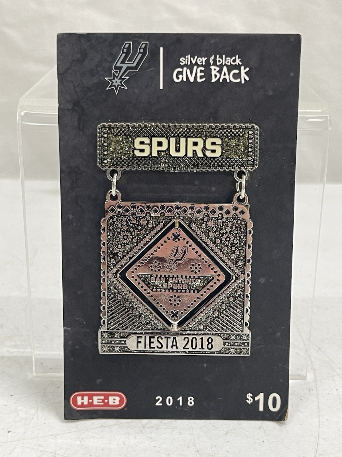 2018 San Antonio Spurs Fiesta Medal H-E-B Silver & Black Give Back NBA Pin