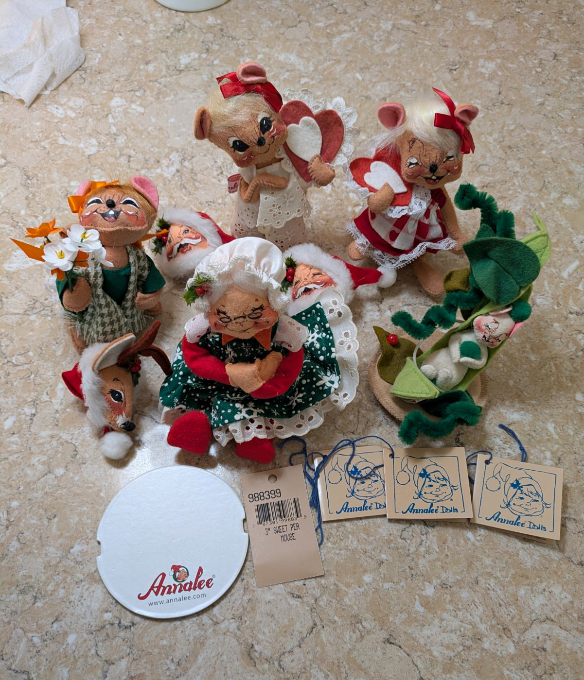 Rare Vintage Annalee Figurines Lot 8 Handmade 1988-1999 With Some Tags and matt